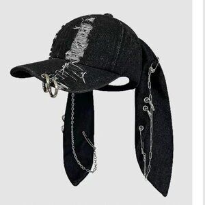 Distressed Pierced Bunny Ears Grunge Baseball Hat Size OS